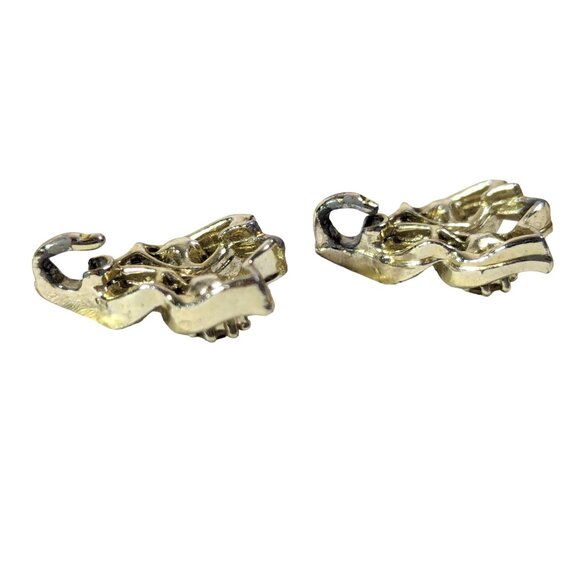 Gold Tone Floral Pendant Charm Jewelry Clear Rhinestones Set of 2 Vintage 1960s - Picture 5 of 5